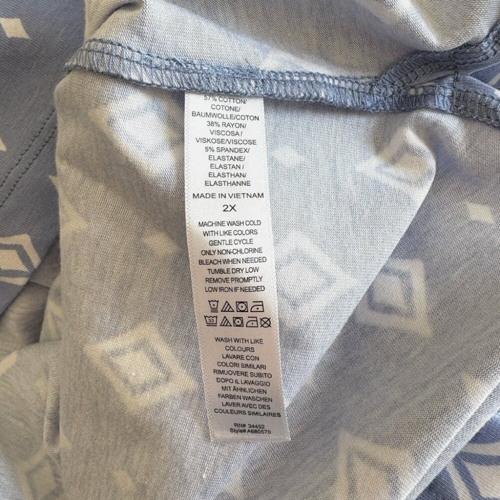 Cuddl Duds Flexwear Scoop Neck Tiered Maxi Dress Blue Geometric 2X - Picture 7 of 8